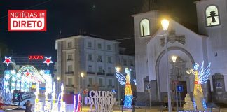 Caldas da Rainha com anjo gigante durante quadra natalícia
